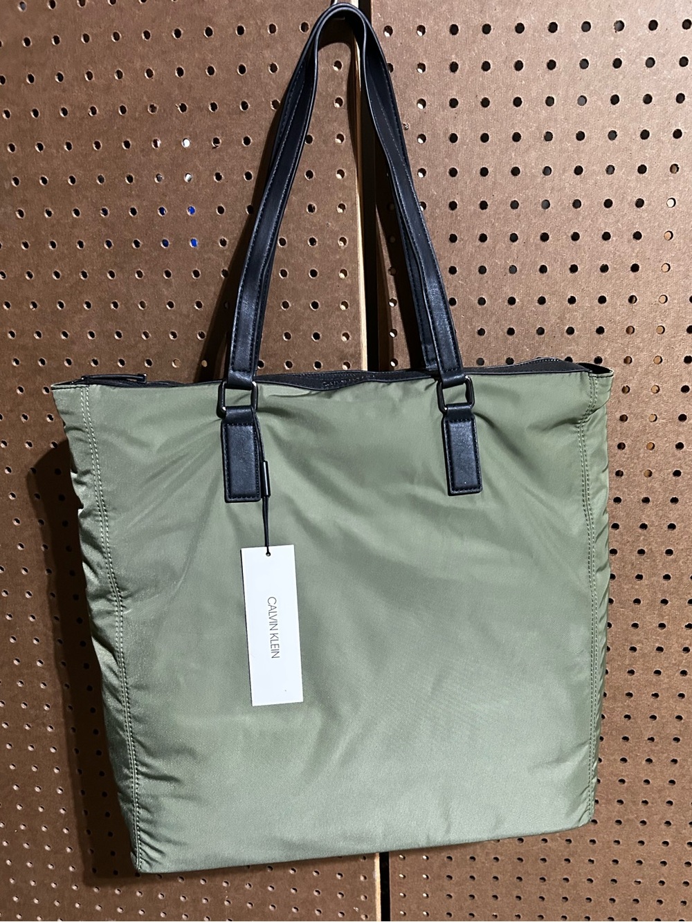 NWT Calvin Klein Landen Sleek Nylon Olive Green Tote 15”x15” Work/Travel Bag